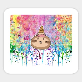 Icecream Cone Sloth Face Rainbow Paint drip Sticker